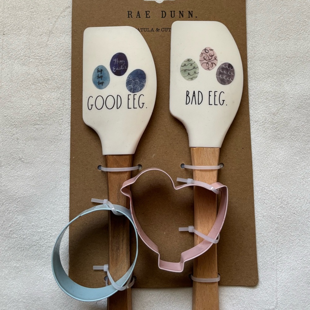 Rae Dunn Easter White/Brown Spatula Set with Cookie Cutters